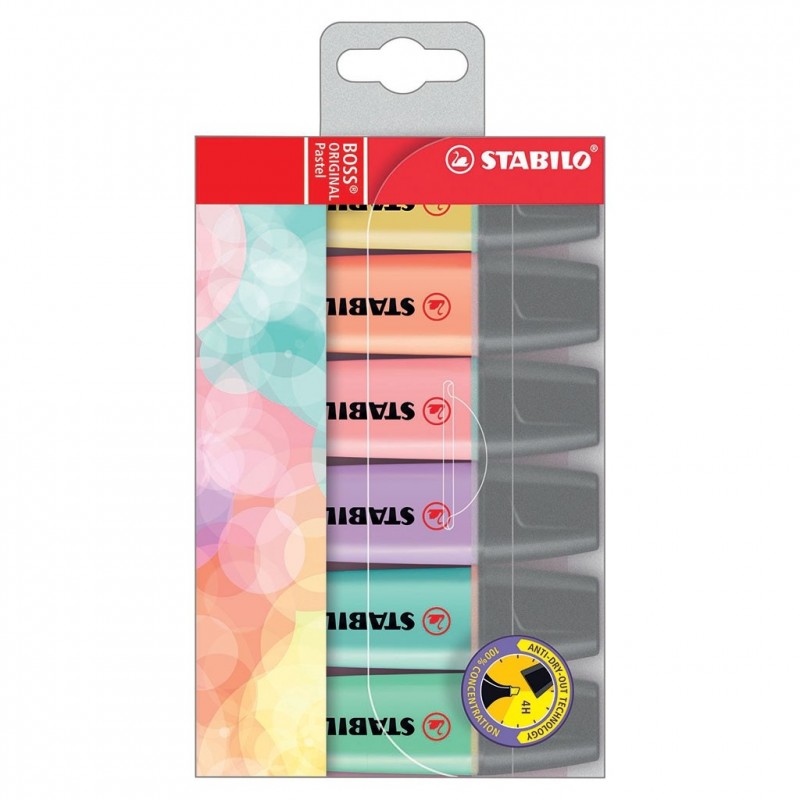 Stylo surligneur pastel Stabilo Boss marqueurs - Lot de 6 - Toutes les  couleurs